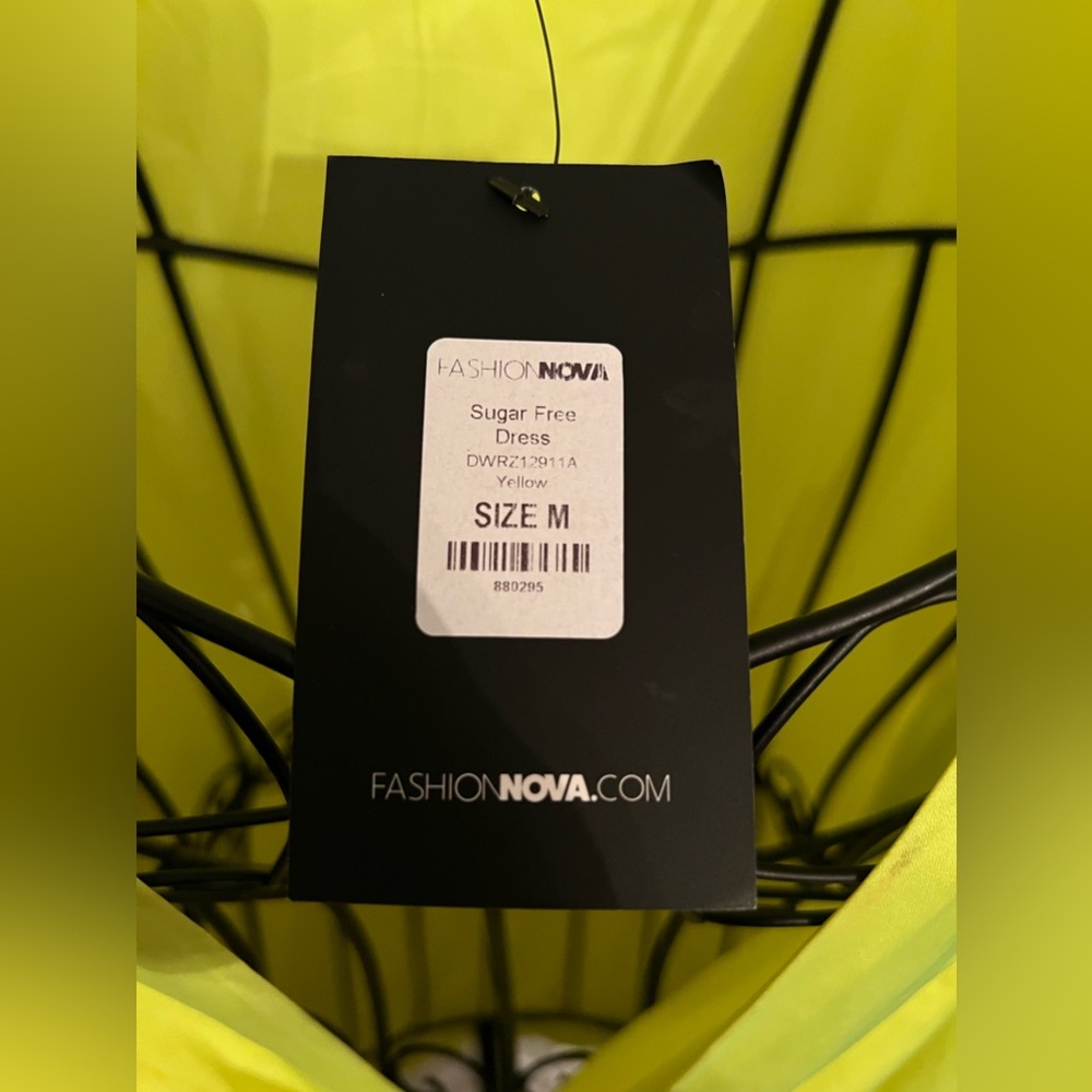 FASHION NOVA Sugar Free Dress Satin Neon Yellow NWT - Picture 14 of 14